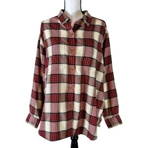 Russ Sport Plaid Flannel Shirt Button Up Long Sleeve Relaxed Fit 1X‎ Thin Light